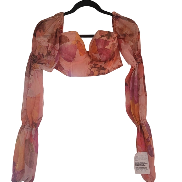 Asos Design floral bustier top with puff sleeves Size 4 NWT - Picture 6 of 13